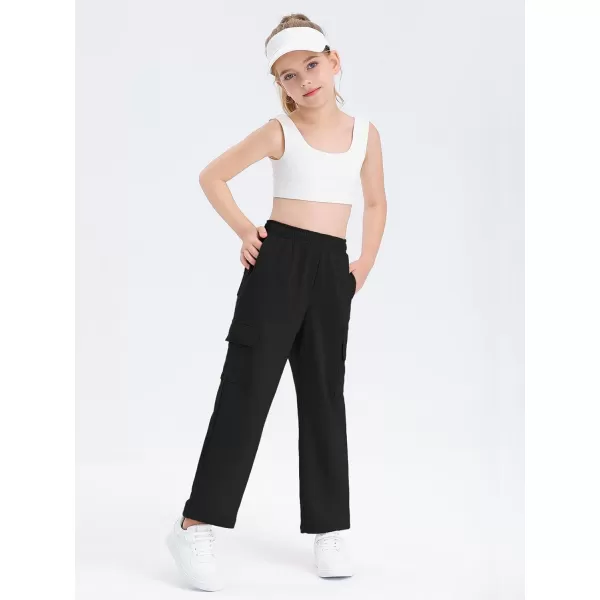 Girls Kids Cargo Sweatpants Wide Straight Leg Jogger Pants 5-14 years
