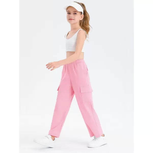 Girls Kids Cargo Sweatpants Wide Straight Leg Jogger Pants 5-14 years