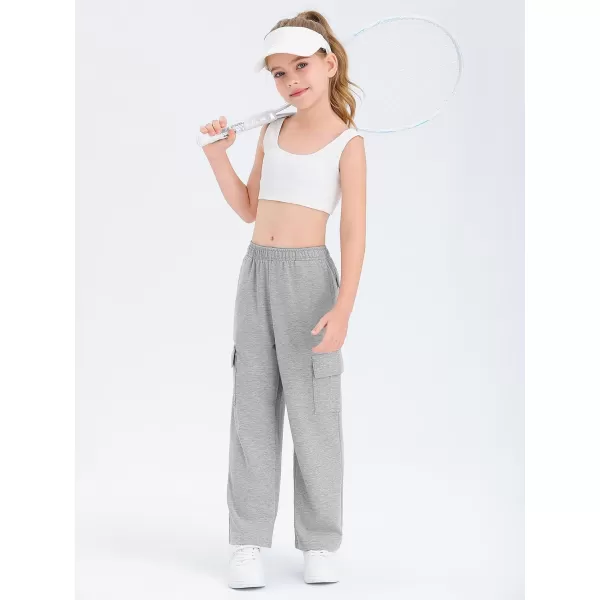 Girls Kids Cargo Sweatpants Wide Straight Leg Jogger Pants 5-14 years
