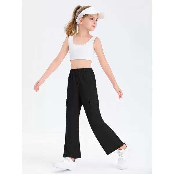 Girls Kids Cargo Sweatpants Wide Straight Leg Jogger Pants 5-14 years