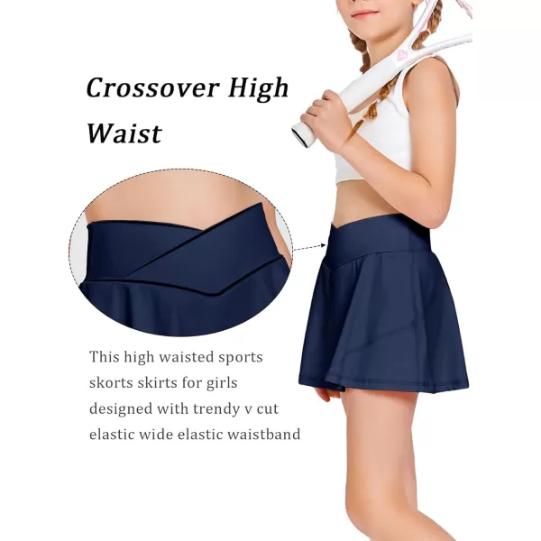 Girls Tennis Skirt with Pockets Shorts Crossover High Waisted Athletic Skorts Workout Golf Running Skirts