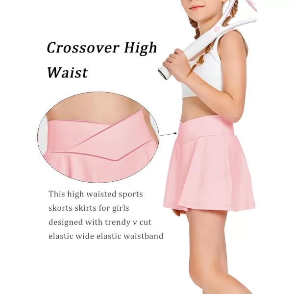 Girls Tennis Skirt with Pockets Shorts Crossover High Waisted Athletic Skorts Workout Golf Running Skirts