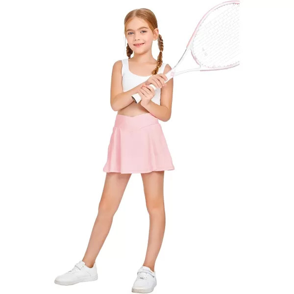 Girls Tennis Skirt with Pockets Shorts Crossover High Waisted Athletic Skorts Workout Golf Running Skirts
