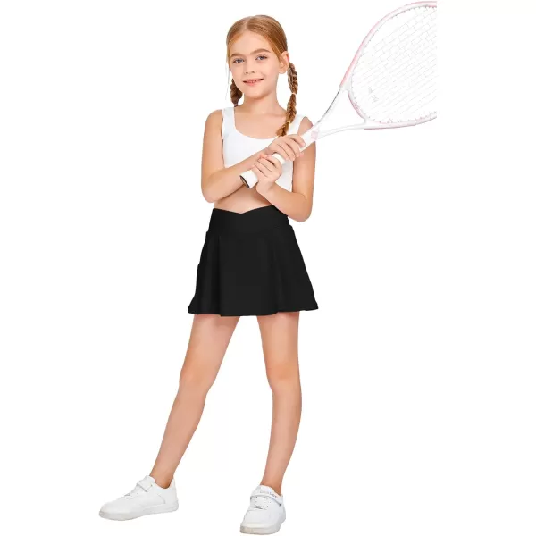 Girls Tennis Skirt with Pockets Shorts Crossover High Waisted Athletic Skorts Workout Golf Running Skirts