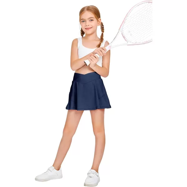 Girls Tennis Skirt with Pockets Shorts Crossover High Waisted Athletic Skorts Workout Golf Running Skirts