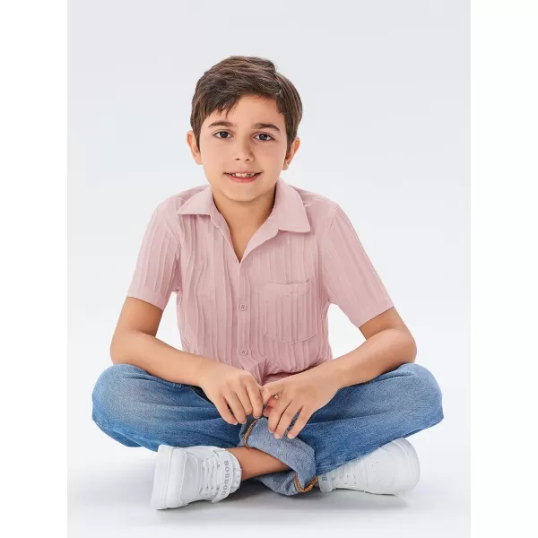 Haloumoning Boys Button Down Shirt Kids Casual Short Sleeve Textured Summer Shirt 5-14 Years