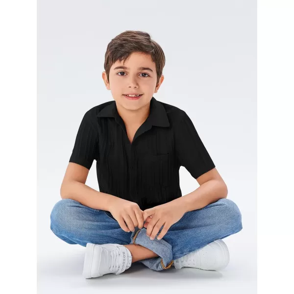 Haloumoning Boys Button Down Shirt Kids Casual Short Sleeve Textured Summer Shirt 5-14 Years
