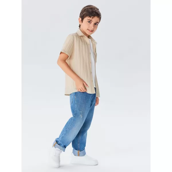 Haloumoning Boys Button Down Shirt Kids Casual Short Sleeve Textured Summer Shirt 5-14 Years
