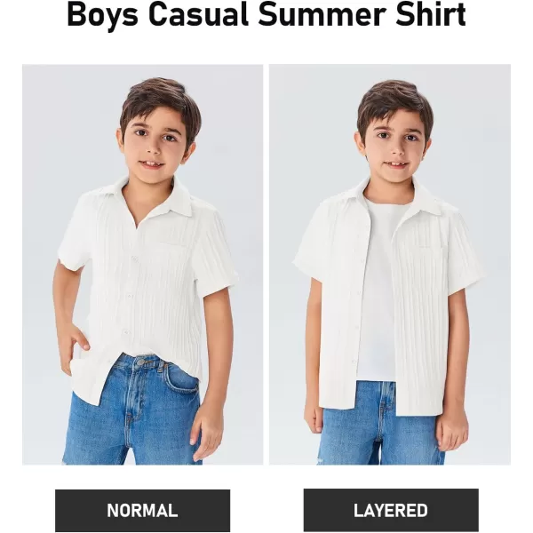 Haloumoning Boys Button Down Shirt Kids Casual Short Sleeve Textured Summer Shirt 5-14 Years