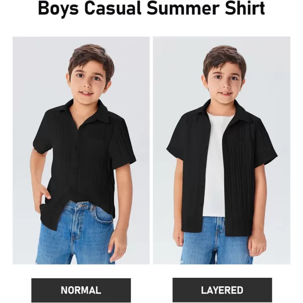 Haloumoning Boys Button Down Shirt Kids Casual Short Sleeve Textured Summer Shirt 5-14 Years