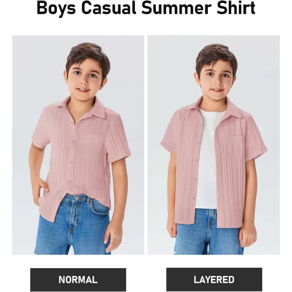 Haloumoning Boys Button Down Shirt Kids Casual Short Sleeve Textured Summer Shirt 5-14 Years