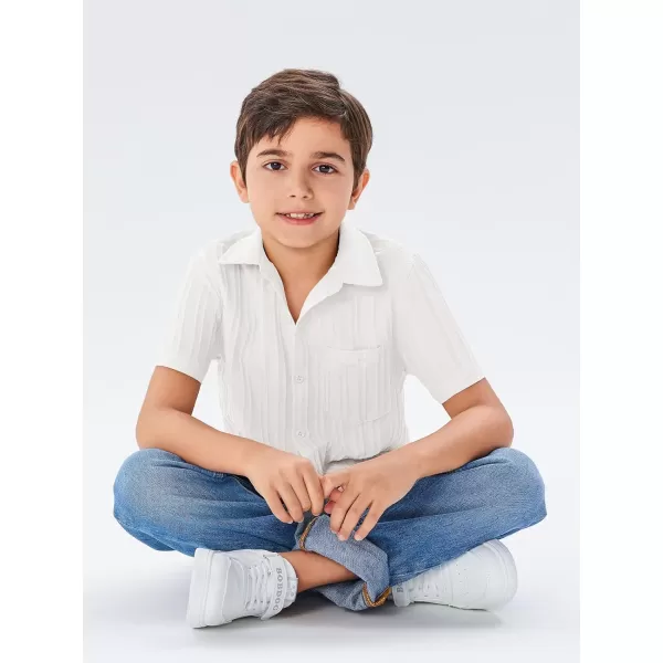Haloumoning Boys Button Down Shirt Kids Casual Short Sleeve Textured Summer Shirt 5-14 Years