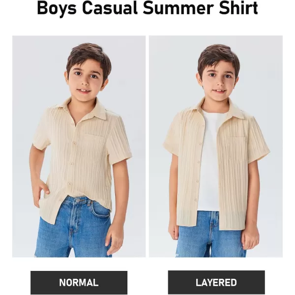 Haloumoning Boys Button Down Shirt Kids Casual Short Sleeve Textured Summer Shirt 5-14 Years