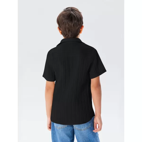 Haloumoning Boys Button Down Shirt Kids Casual Short Sleeve Textured Summer Shirt 5-14 Years