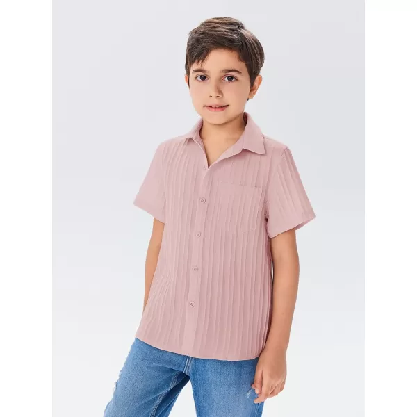 Haloumoning Boys Button Down Shirt Kids Casual Short Sleeve Textured Summer Shirt 5-14 Years