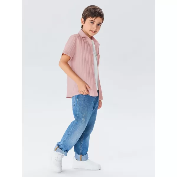 Haloumoning Boys Button Down Shirt Kids Casual Short Sleeve Textured Summer Shirt 5-14 Years