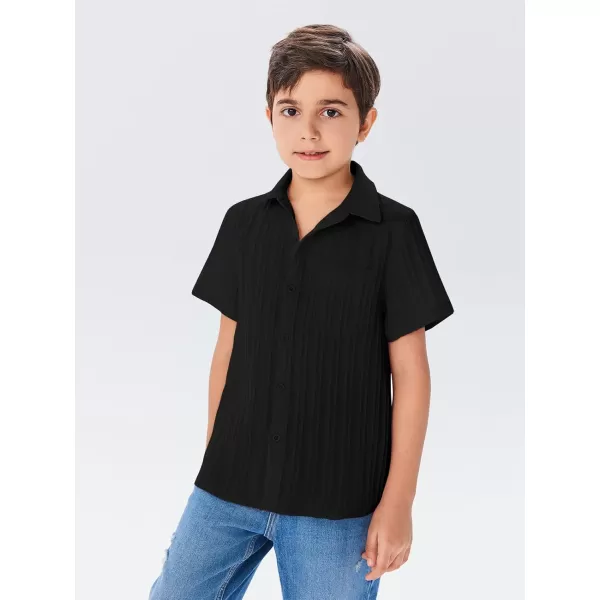 Haloumoning Boys Button Down Shirt Kids Casual Short Sleeve Textured Summer Shirt 5-14 Years