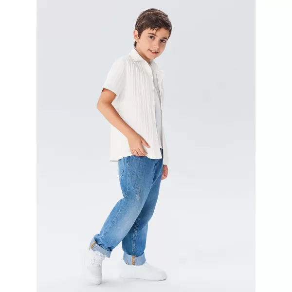 Haloumoning Boys Button Down Shirt Kids Casual Short Sleeve Textured Summer Shirt 5-14 Years