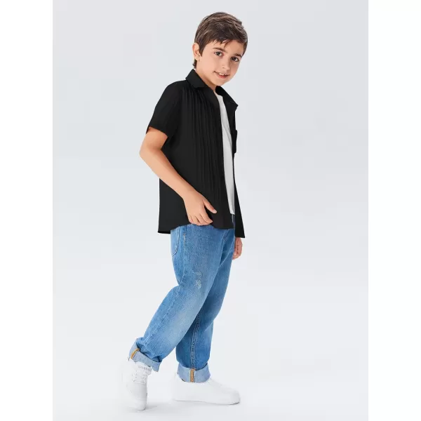 Haloumoning Boys Button Down Shirt Kids Casual Short Sleeve Textured Summer Shirt 5-14 Years