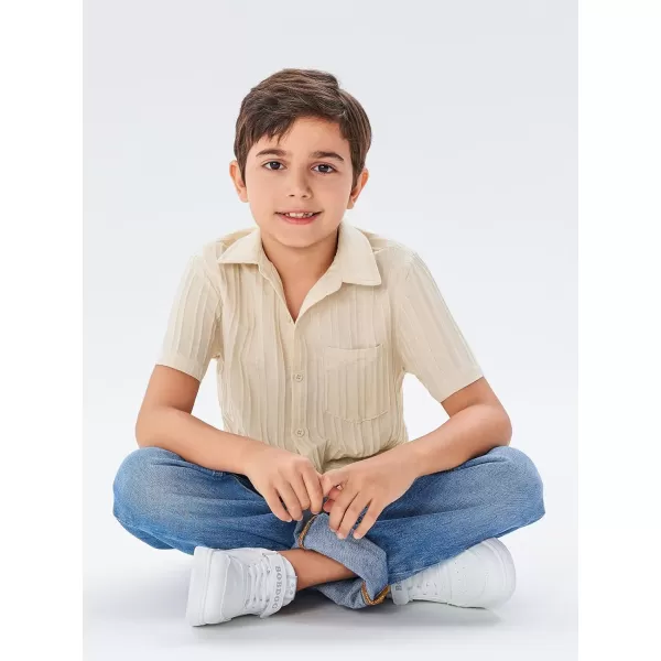 Haloumoning Boys Button Down Shirt Kids Casual Short Sleeve Textured Summer Shirt 5-14 Years