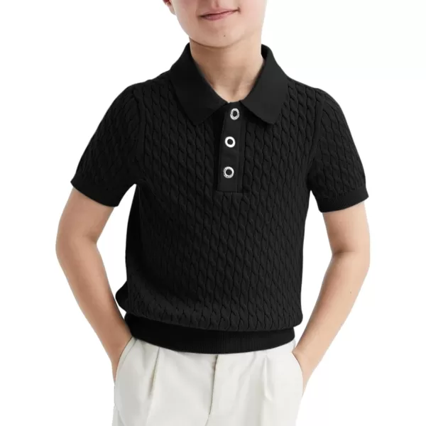Haloumoning Boys Cable Knit Polo Shirt Kids Short Sleeve Sweater Fashion Pullover Tops Clothes 5-14 Years
