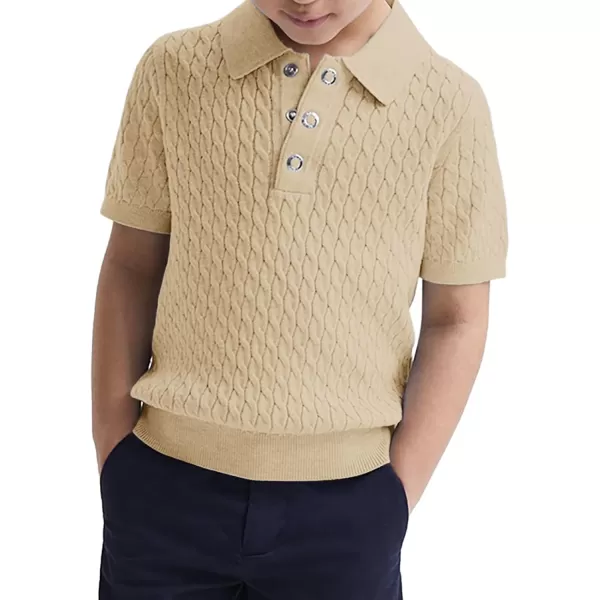 Haloumoning Boys Cable Knit Polo Shirt Kids Short Sleeve Sweater Fashion Pullover Tops Clothes 5-14 Years