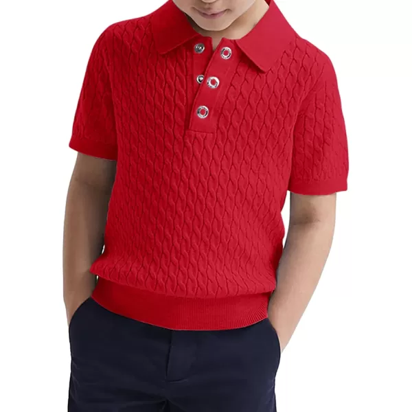 Haloumoning Boys Cable Knit Polo Shirt Kids Short Sleeve Sweater Fashion Pullover Tops Clothes 5-14 Years