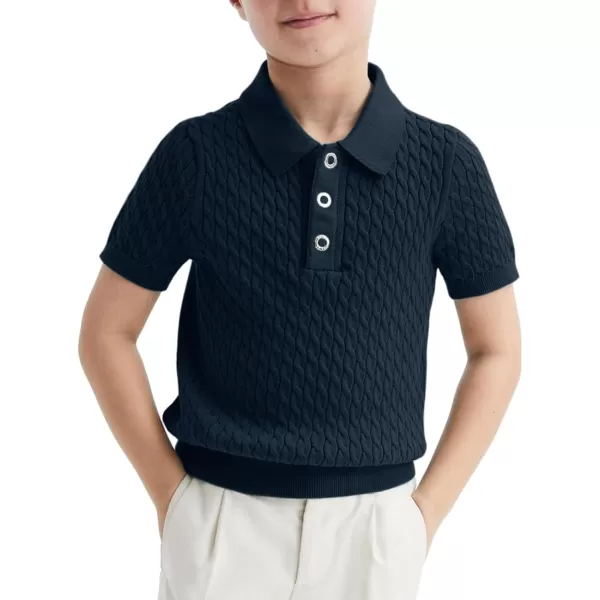 Haloumoning Boys Cable Knit Polo Shirt Kids Short Sleeve Sweater Fashion Pullover Tops Clothes 5-14 Years