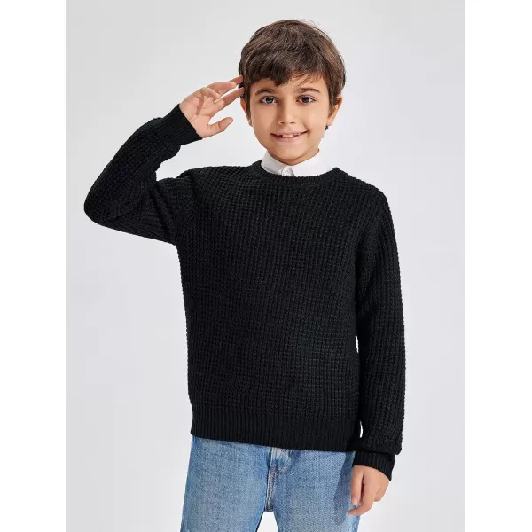 Haloumoning Boys Casual Pullover Sweaters Kids Chunky Crewneck Waffle Knit Jumper Tops 4-14 years