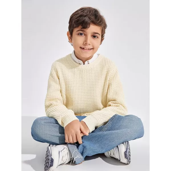 Haloumoning Boys Casual Pullover Sweaters Kids Chunky Crewneck Waffle Knit Jumper Tops 4-14 years