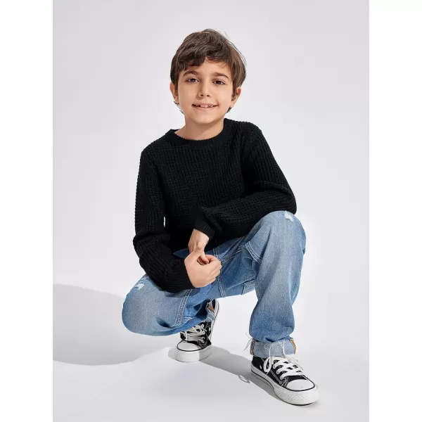 Haloumoning Boys Casual Pullover Sweaters Kids Chunky Crewneck Waffle Knit Jumper Tops 4-14 years