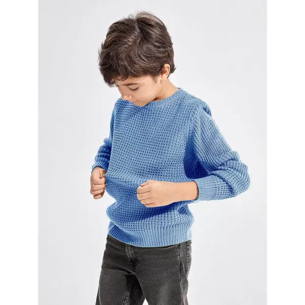 Haloumoning Boys Casual Pullover Sweaters Kids Chunky Crewneck Waffle Knit Jumper Tops 4-14 years