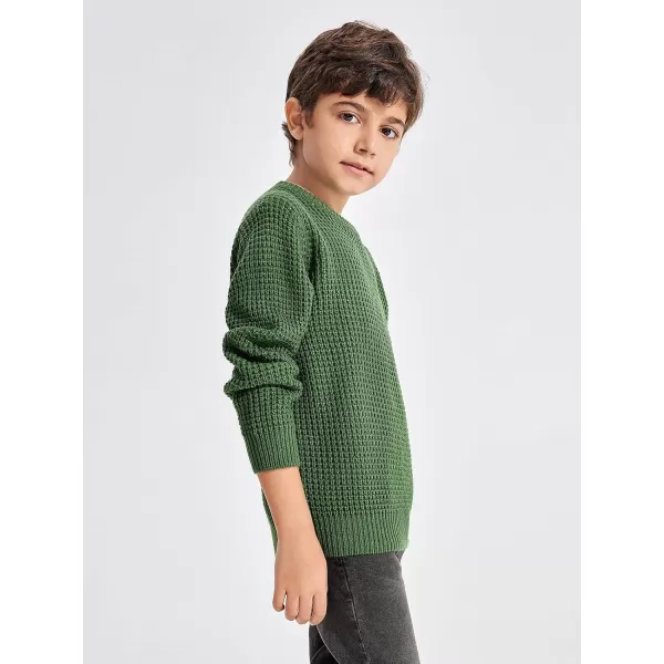 Haloumoning Boys Casual Pullover Sweaters Kids Chunky Crewneck Waffle Knit Jumper Tops 4-14 years
