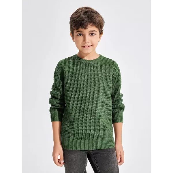 Haloumoning Boys Casual Pullover Sweaters Kids Chunky Crewneck Waffle Knit Jumper Tops 4-14 years