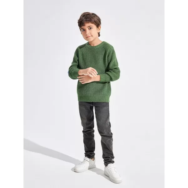 Haloumoning Boys Casual Pullover Sweaters Kids Chunky Crewneck Waffle Knit Jumper Tops 4-14 years