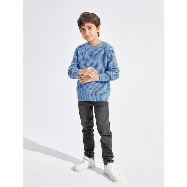 Haloumoning Boys Casual Pullover Sweaters Kids Chunky Crewneck Waffle Knit Jumper Tops 4-14 years