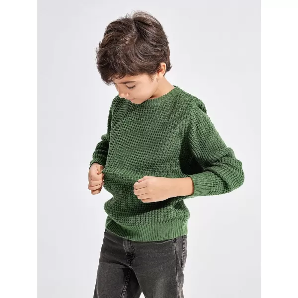 Haloumoning Boys Casual Pullover Sweaters Kids Chunky Crewneck Waffle Knit Jumper Tops 4-14 years