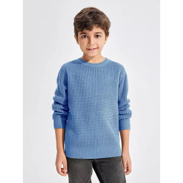 Haloumoning Boys Casual Pullover Sweaters Kids Chunky Crewneck Waffle Knit Jumper Tops 4-14 years
