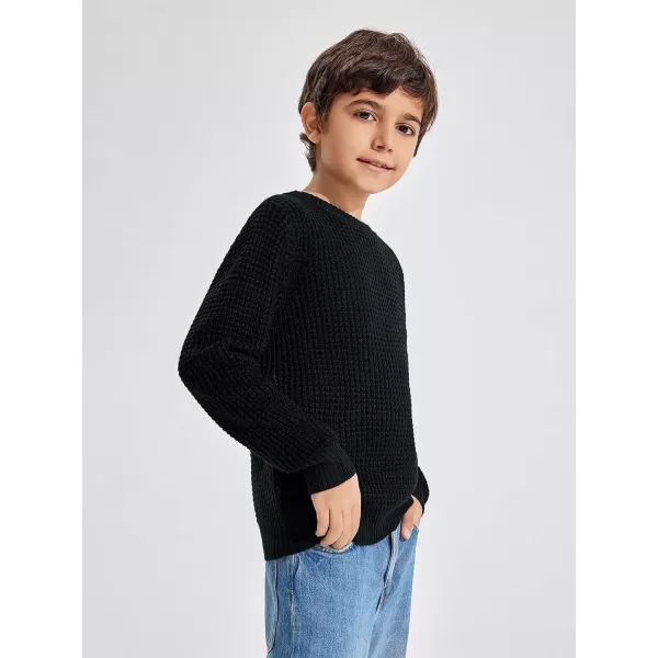 Haloumoning Boys Casual Pullover Sweaters Kids Chunky Crewneck Waffle Knit Jumper Tops 4-14 years