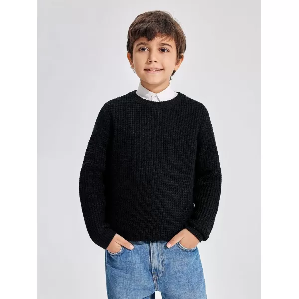 Haloumoning Boys Casual Pullover Sweaters Kids Chunky Crewneck Waffle Knit Jumper Tops 4-14 years