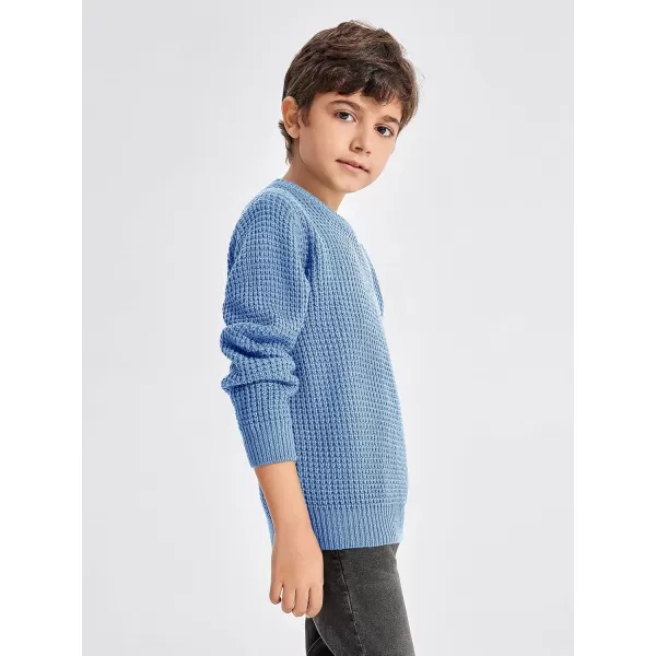 Haloumoning Boys Casual Pullover Sweaters Kids Chunky Crewneck Waffle Knit Jumper Tops 4-14 years