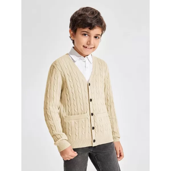 Haloumoning Boys Classic Buttons Up Thick Cable Knit Cardigan Sweater with Pockets 5-14 years