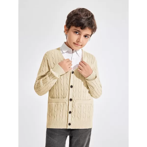 Haloumoning Boys Classic Buttons Up Thick Cable Knit Cardigan Sweater with Pockets 5-14 years