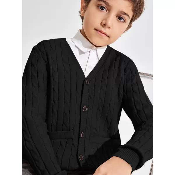 Haloumoning Boys Classic Buttons Up Thick Cable Knit Cardigan Sweater with Pockets 5-14 years