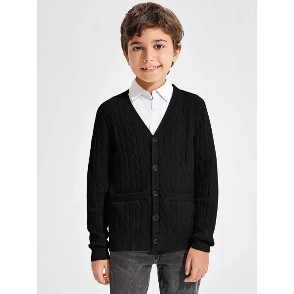 Haloumoning Boys Classic Buttons Up Thick Cable Knit Cardigan Sweater with Pockets 5-14 years