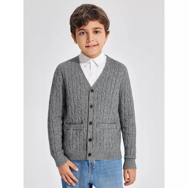 Haloumoning Boys Classic Buttons Up Thick Cable Knit Cardigan Sweater with Pockets 5-14 years