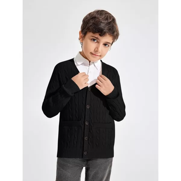 Haloumoning Boys Classic Buttons Up Thick Cable Knit Cardigan Sweater with Pockets 5-14 years
