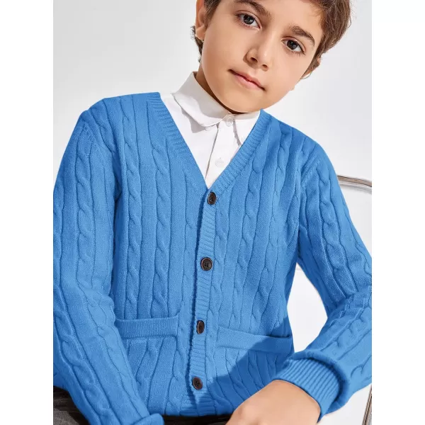 Haloumoning Boys Classic Buttons Up Thick Cable Knit Cardigan Sweater with Pockets 5-14 years