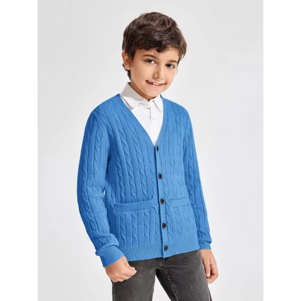 Haloumoning Boys Classic Buttons Up Thick Cable Knit Cardigan Sweater with Pockets 5-14 years