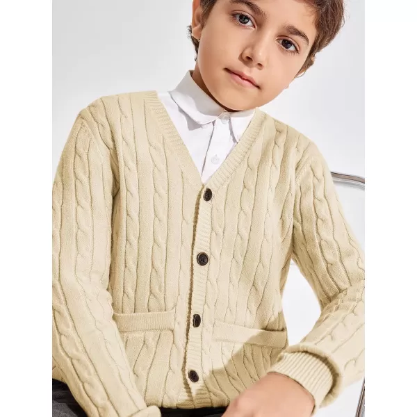 Haloumoning Boys Classic Buttons Up Thick Cable Knit Cardigan Sweater with Pockets 5-14 years
